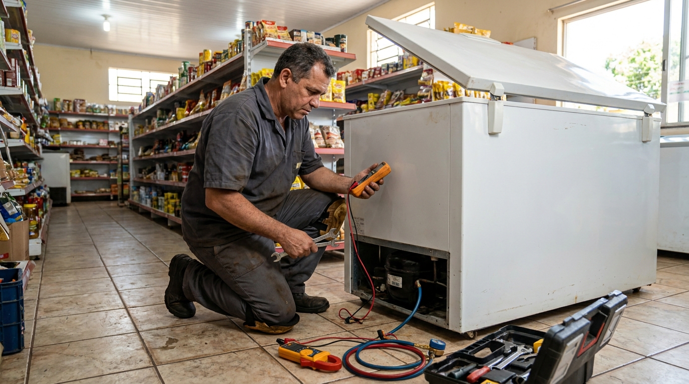 Troca de termostato de freezer em atendimento em Fortaleza‑CE